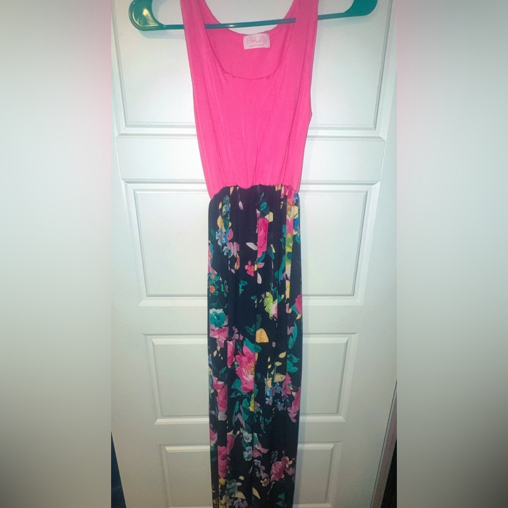 Pink Lily Flower Maxi Dress